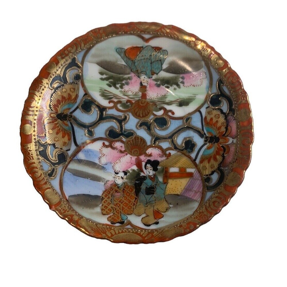 Vintage Japanese Hand Painted Moriage Gold Gilt Detail Plate Trinket Dish